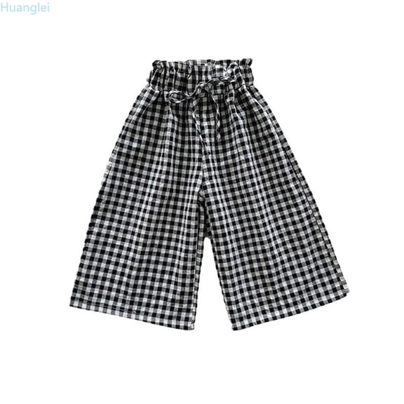 Huanglei Toddler Baby Girl Boy Classic Pants Plaid Elastic Jogger Gingham Long Pants Summer Fall Wide Leg Pants Kids Athletic Pants