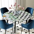 thumbnail image 5 of Elastic Fitted Round Tablecloth, Spring Floral Waterproof Stretch Table Cover for 45"-54" Tables, Daisy Eucalyptus Leaves Black White Plaid Washable Outdoor Tablecloths for Patio, Picnic, Camping, 5 of 9