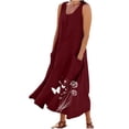 thumbnail image 3 of Robes Fluides Grande Taille pour Femmes Col Rond Sans Manches Robe Midi Amusante à Motif Longues Robes avec Poches Robes d'Été Décontractées de Plage Robe Rouge, Taille P-5TG, 3 of 6