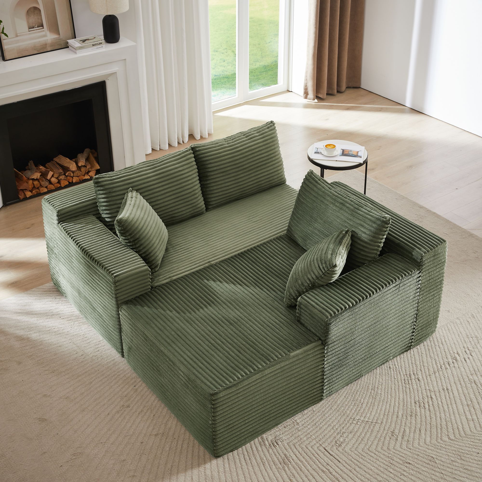Miniyam L-Shaped Cloud Sectional Sofa with Deep Seat, 3 Seats Modular Couches Sleeper for Living Room, Bedroom, Apartment (Green, Right Facing Chaise)