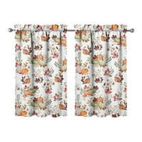 Fall Kitchen Curtains 39 Inch Short - 32Panel Set, Autumn Harvest Print, Rod Pocket Window Treatment for Thanksgiving, Farmhouse, Cafe, Living Room - Machine Washable