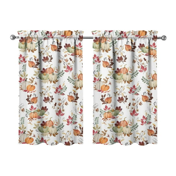 Fall Kitchen Curtains 39 Inch Short - 32Panel Set, Autumn Harvest Print, Rod Pocket Window Treatment for Thanksgiving, Farmhouse, Cafe, Living Room - Machine Washable