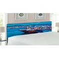 thumbnail image 2 of Country Headboard, Sail Boats Ships on the Shore Harbor by the Sea Small Rural Fishing Town Art, Upholstered Decorative Metal Bed Headboard with Memory Foam, King Size, Navy Red, by Ambesonne, 2 of 4