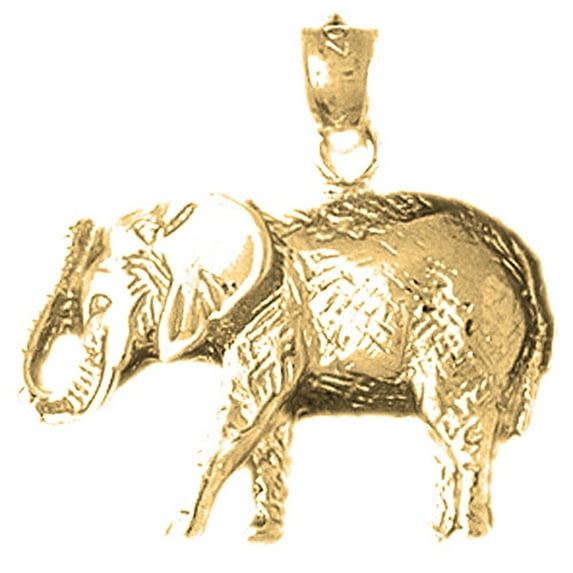 18K Yellow Gold Elephant Pendant - 23 mm