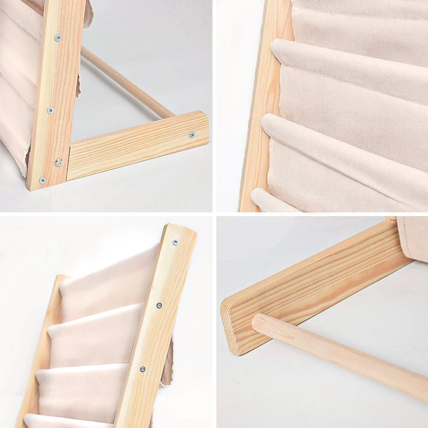 Kids Bookshelf, HDJ 4 Tier Wooden and Canvas Kids Bookcase, Sling Rack Bookshelf for Kids, Toddler Bookshelf for Playroom, Bedroom, Toddler Room, Nursery, Beige