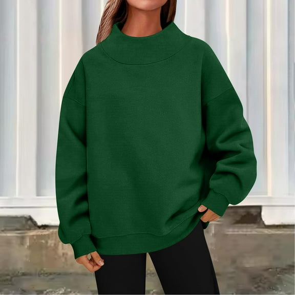 Womens Oversized Sweatshirts Turtleneck Pullover Long Sleeve No Hood Tops Fall Fashion Outfits 2025 Clothes Dark Green XL
