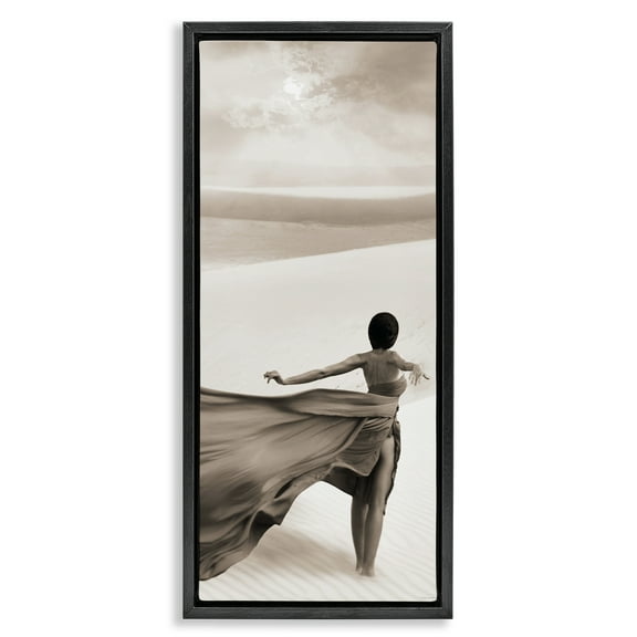 Stupell Industries Billowing Dress in Desert People Painting Black Floater Framed Canvas Art Print Wall Art, 11 x 25