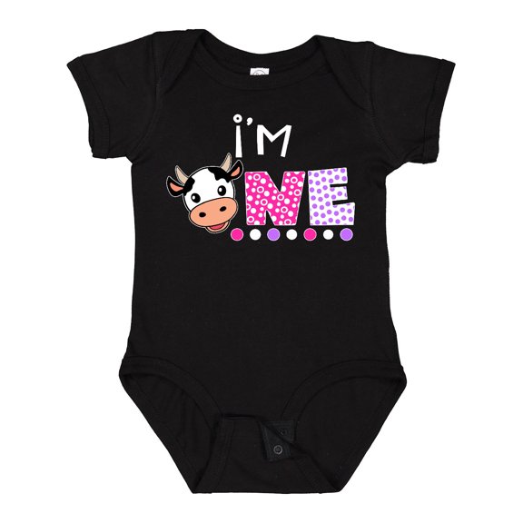 Inktastic I'm 1 Cute Cow and Polka Dots Boys or Girls Baby Bodysuit