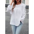 thumbnail image 2 of Solid Round Neck Ruffle Shoulder Crochet Detail Blouse for Women White Large, 2 of 5