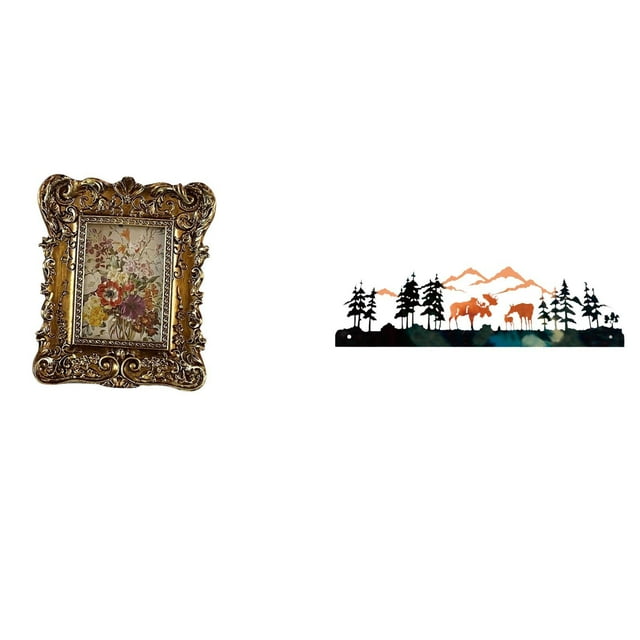 Marco de fotos floral tallado a mano, escultura, soporte para cuadros, mesa, montaje en pared, decoración de pared de ciervo antiguo, colgante para of