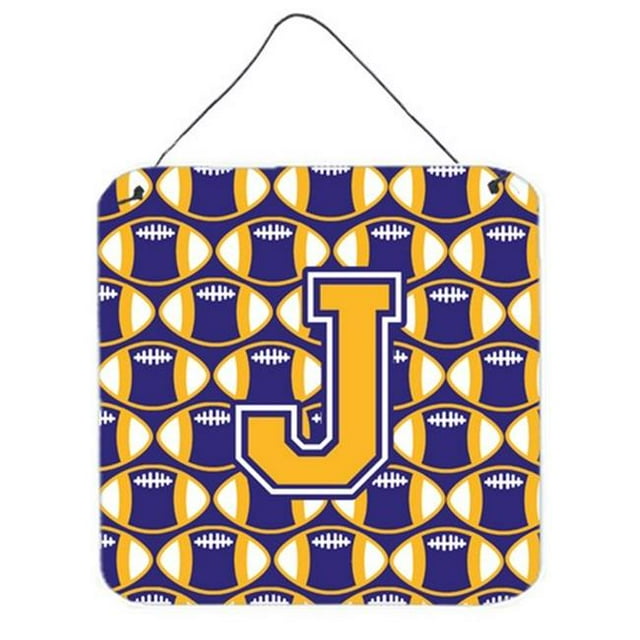 Letter J Football Purple & Gold Wall or Door Hanging Prints