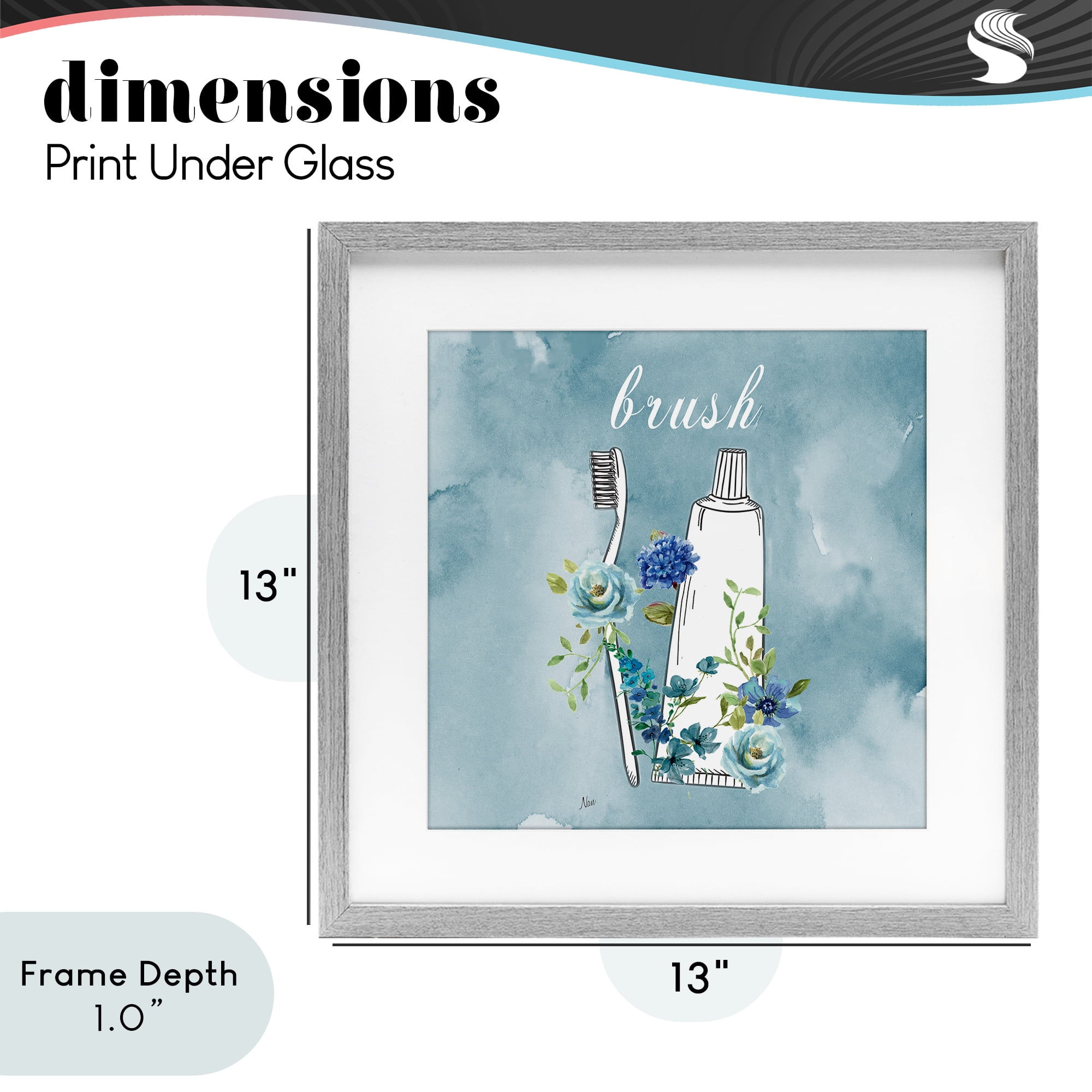 Stupell Industries Floral Bathroom Rules Brush Gray Framed Print Under Glass, design by Nan