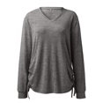 thumbnail image 3 of TIANZEN Women's Solid Color Long Sleeved V Neck Ruffled Loose T Shirt Top For /Summer Womens Athletic Wear, 3 of 3