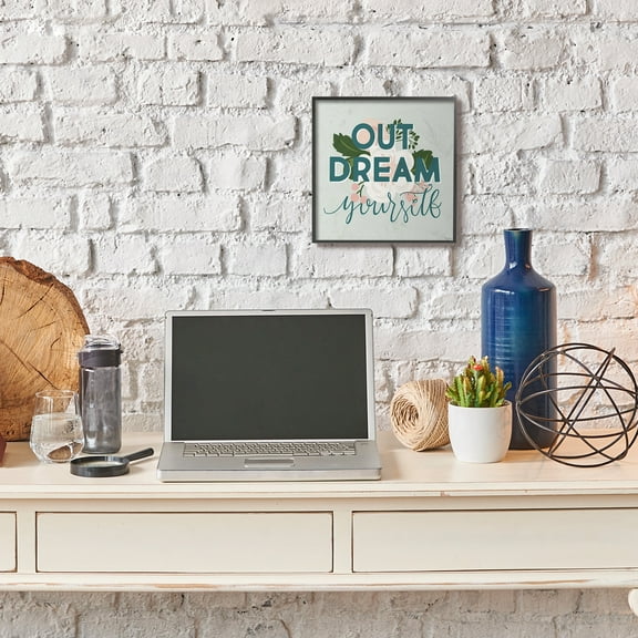 Stupell Industries Out Dream Yourself Flower Inspirational Word Design Graphic Art Black Framed Art Print Wall Art, 12x12, by Gigi Louise