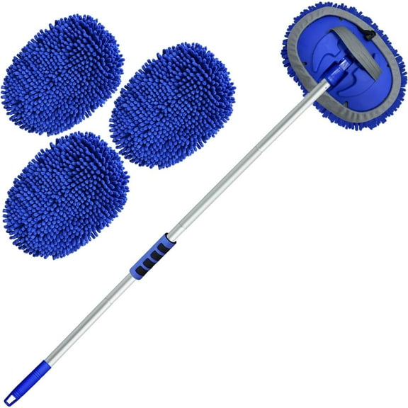62'' Car Wash Brush Kit with Long Handle, Chenille Microfiber Mop Mitt Scratch-Free Detailing Cleaning Care Supplies for Cars RV Truck Boat
