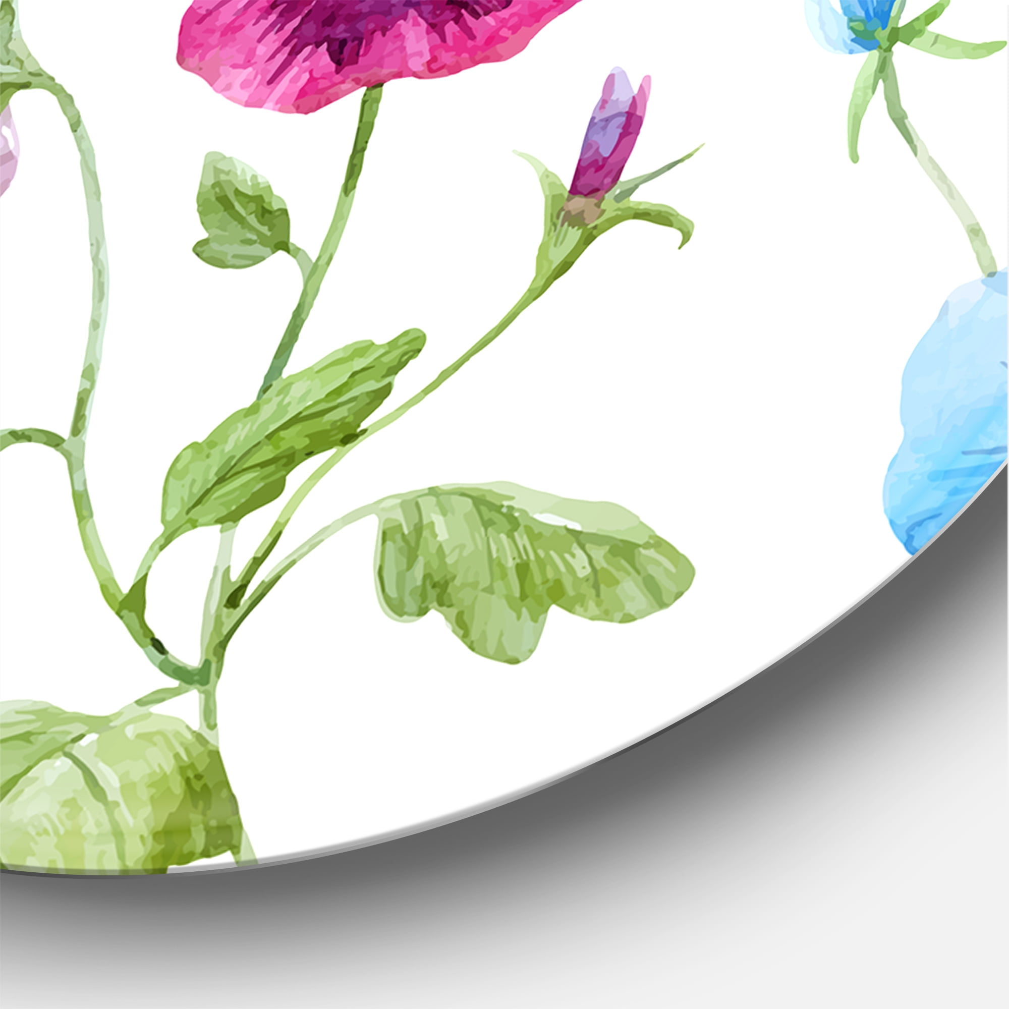 Designart 'Blue and Pink Pansy Flowers II' Traditional Circle Metal Wall Art 36x36 - Disc of 36