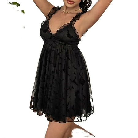 

Straps Cute Halloween Nightgowns Black Sleeveless Women Nightgowns & Sleepshirts