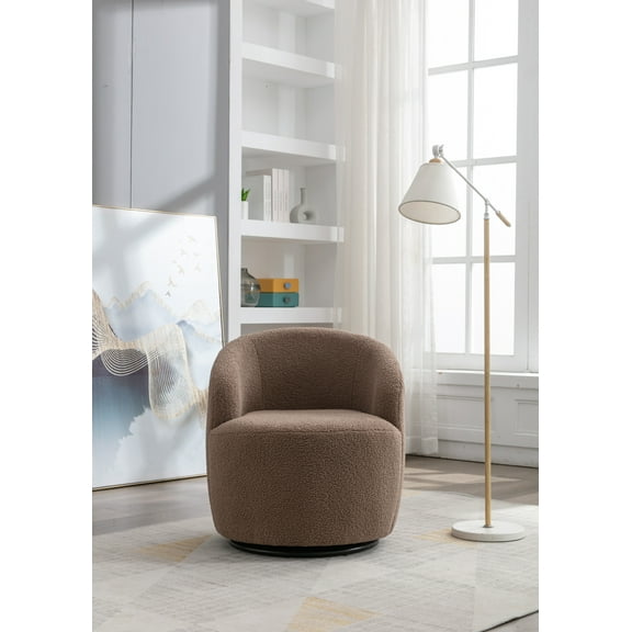 Knubmt Upholstered Swivel Armchair Club Chair with Metal Base, Fabric Accent Chair for Home Office Living Room, Brown