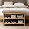 thumbnail image 3 of 31.5-Inch 2-Tier Solid Wood Shoe Rack Bench with Cushion, Mid-Century Modern Shoe Storage Bench for Entryway, Brown, 3 of 8