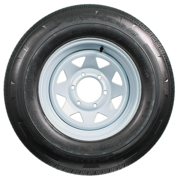 eCustomrim Radial Trailer Tire On Rim ST225/75R15 Load Range D 6 Lug 15" White Spoke Wheel - 6 Year Warranty w/Free Roadside