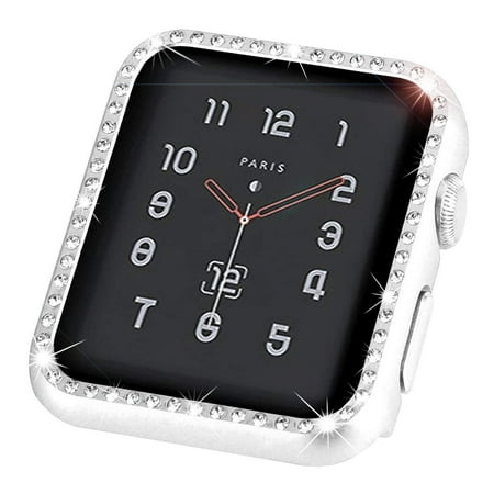 Genuine Diamond Bling Watch - HJ Wireless Compatible with Apple Watch Case 40mm 44mm, Metal Bumper Protective Cover Women Bling Diamond Crystal Rhinestone Shiny Compatible iWatch Series 4 (Diamond-Silver, 40mm) Silver 40 mm