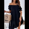 thumbnail image 4 of Vestidos de Verano para Mujer con Mangas Farol, Volantes y Hombros Descubiertos. Negro L, 4 of 9