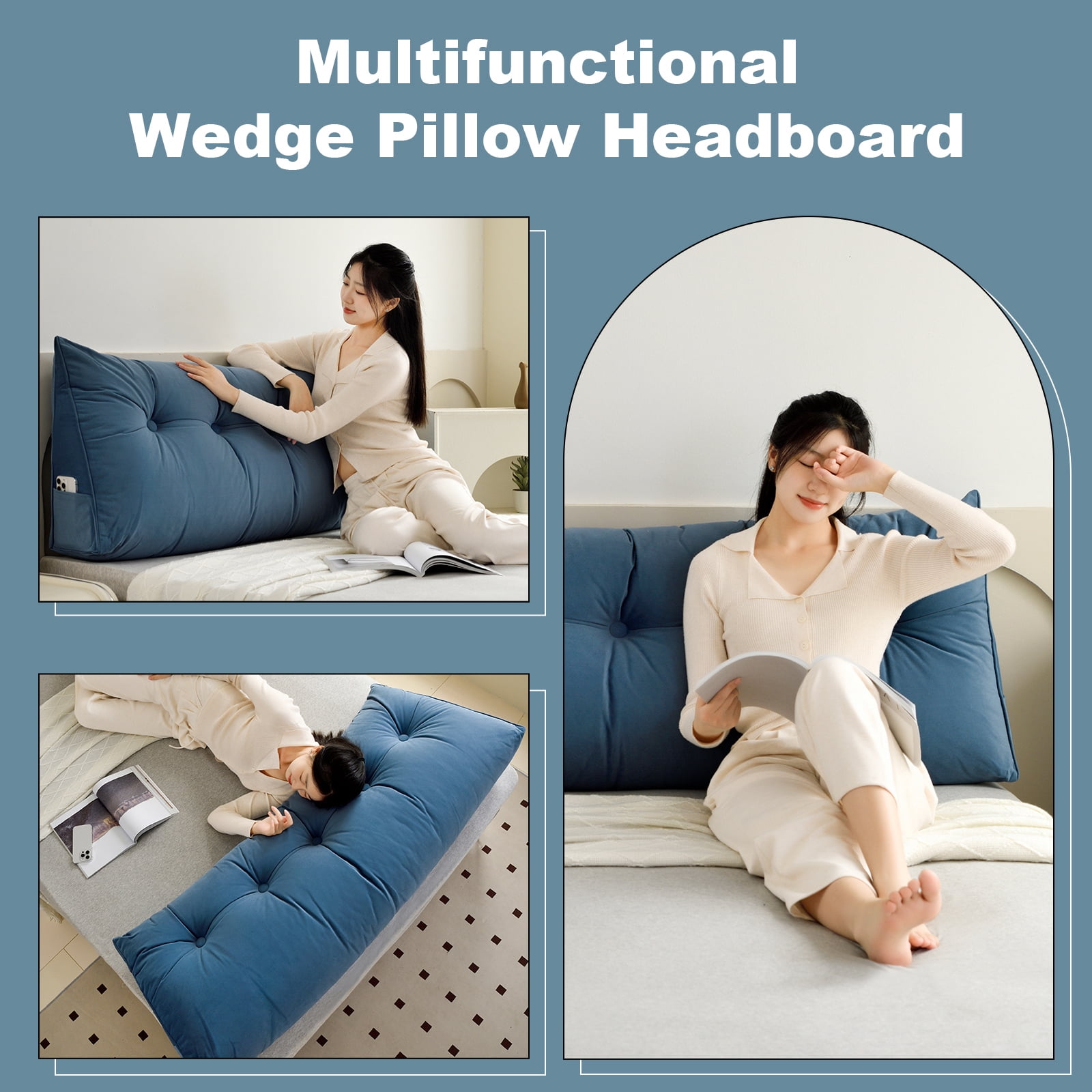 ANMINY Soft Fleece Headboard Pillow - High Elastic Pearl Cotton Filling, Removable Cover, Side Pocket, Ideal for Bed & Sofa Back Support
