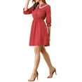 thumbnail image 5 of INSPIRE CHIC Women's Stars Dots Print Turn Down Collar Ruffled 3/4 Sleeve Dress XS Red, 5 of 7