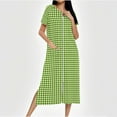 thumbnail image 2 of Dasayo Short Sleeve Womens Nightgowns Oversized Long Zip up Sleep Shirt Side Split Plaid Sleepwear Women's Pajamas L, 2 of 7