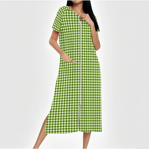 Camisón largo con cremallera para mujer, bata de punto, largo completo, color degradado, con bolsillos