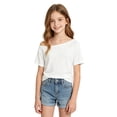 thumbnail image 3 of VeFlora Girl's Off The Shoulder Tops Short Sleeve Cute Summer T Shirts for Teens Girls Y2k Tops Trendy(White/7-8 Years), 3 of 6