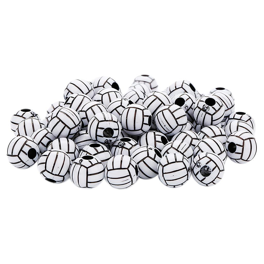 Abbraccia 4x50 Pieces Volleyball Design Round Acrylic Loose Large Hole Beads for Beading 4 Pcs