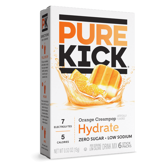 Pure Kick Orange Creampop, Hydration Electrolyte Powdered Drink Mix, 6 Count Packets