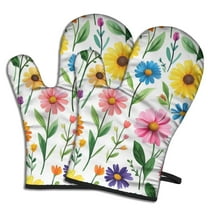 Cute Oven Mitts,Pioneer Flower Floral Print Pattern Oven Mitt 2-Pack Set,Kitchen Gloves for Oven,Heat Resistant Oven Mitts 7.7"x12"