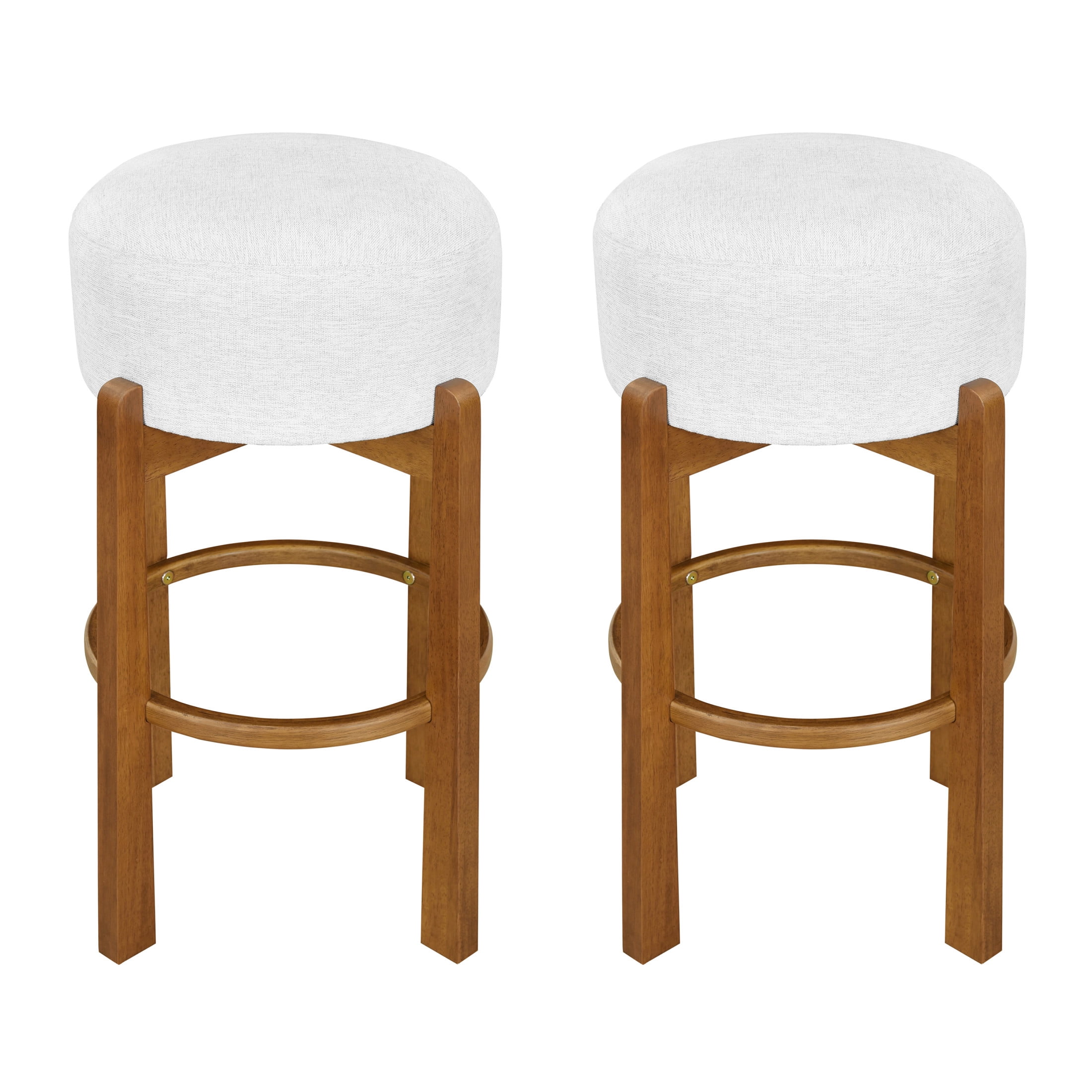 Christopher Knight Home Set of 2 Wooden Upholstered Bar Stools, Walnut Rubberwood Frame, Ivory Seat