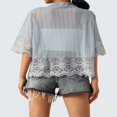 thumbnail image 3 of Blouse Boléro Transparente pour Femmes, Cardigan à Manches Courtes en Dentelle Patchwork Couleur Unie, 3 of 6