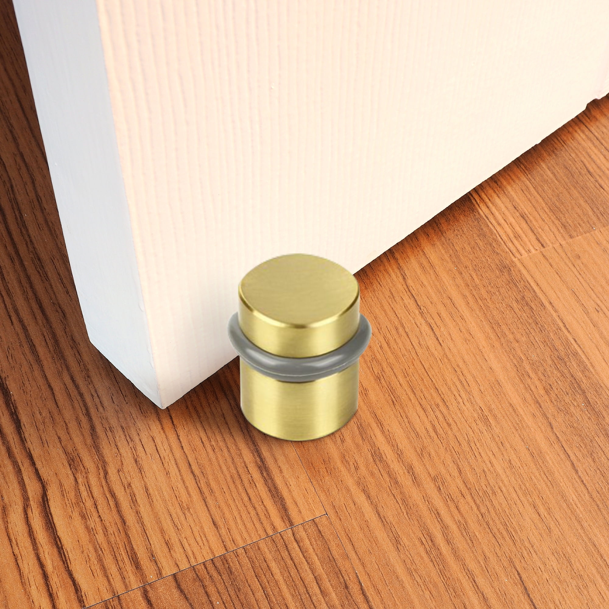 Design House 2-Pack Modern Cylindrical Floor Mounted Door Stops with Rubber Bumper, Satin Brass