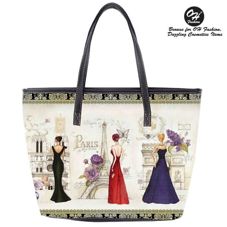 City Light Tote - OH Fashion Women Handbag Tote Glorious Paris PU Leather Barrel Handbag Shoulder Bag Tote Purse Cities Design Travel Bag Adventure Awaits Collection