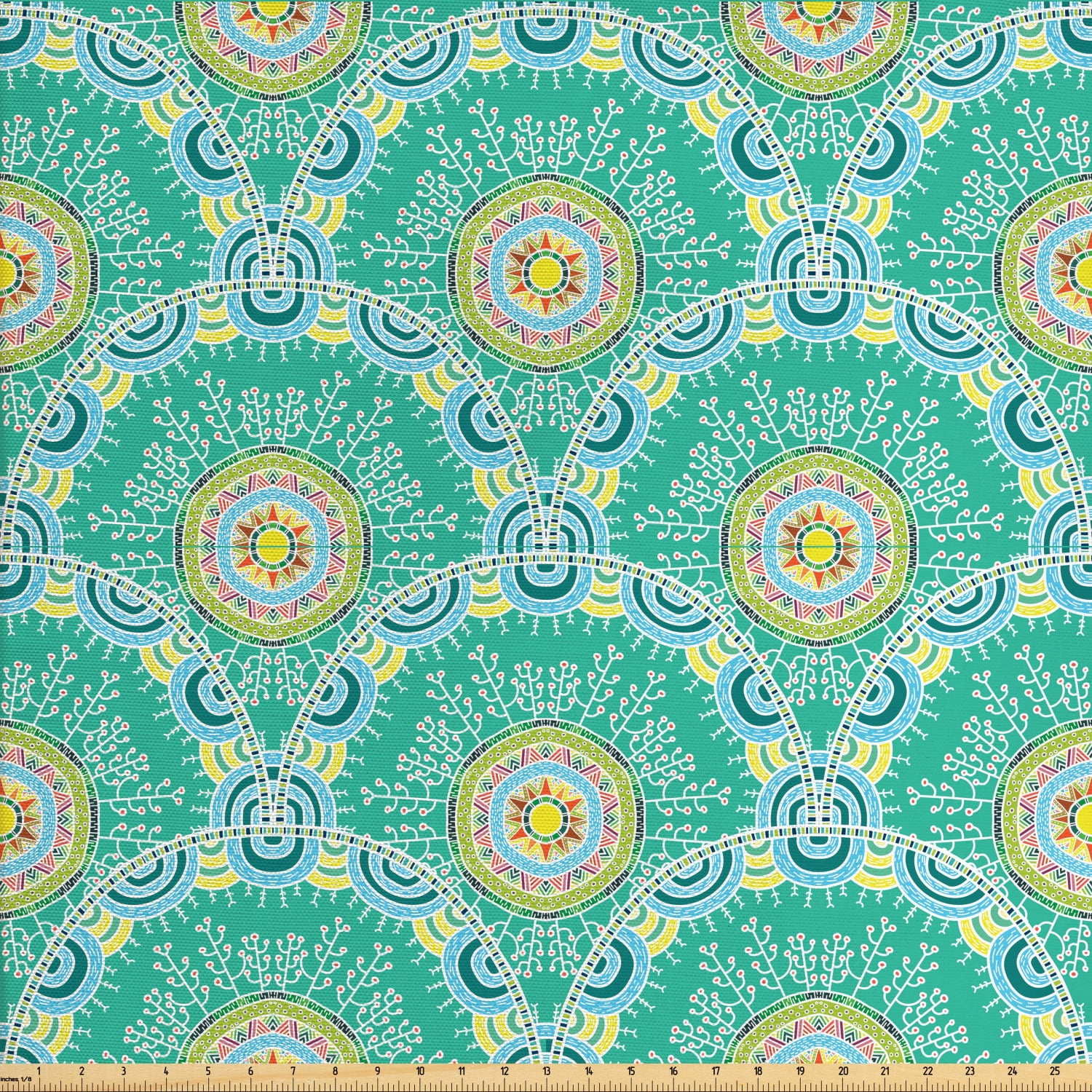 Colorful Fabric  by The Yard Simplistic Drawn Pattern  with 
