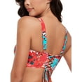 thumbnail image 6 of Ocean Blues Women's Retro Bow Tie Cutout Bikini Top Lace Up Back Floral Swimsuit Plunging Padded Bathing Suit Top, 6 of 6