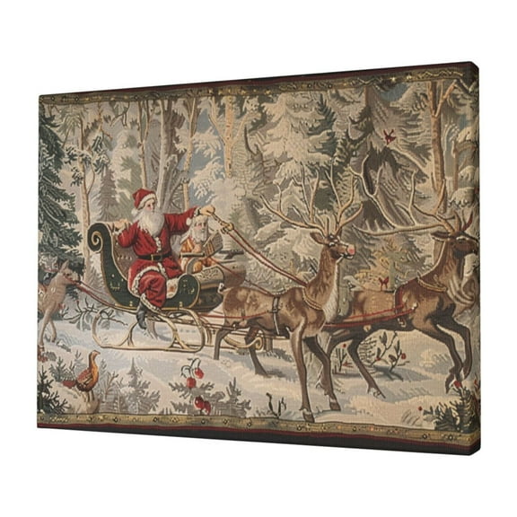 12x16 inch Vintage Santa Claus And Elk Canvas Hanging Picture,Yard Garden,Living Room,Kitchen,Restaurant Decor Wall Art Prints,Modern Style Santa Claus And Elk Oil Paintings On Canvas Gifts