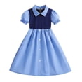 thumbnail image 2 of CUZIBR Girls Summer Dress Casual Solid Color Short Puff Sleeves Polo Collar Button Down High Waist Tiered A-Line Patchwork Ruffles Trim School Uniform Loose Fit Sundress Prom Dresses,Blue,1-2 Years, 2 of 6