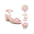 thumbnail image 3 of BLISSFUL STEP Lace Satin Slingback Strap Block Heel Sandals for Women Pink 9, 3 of 8