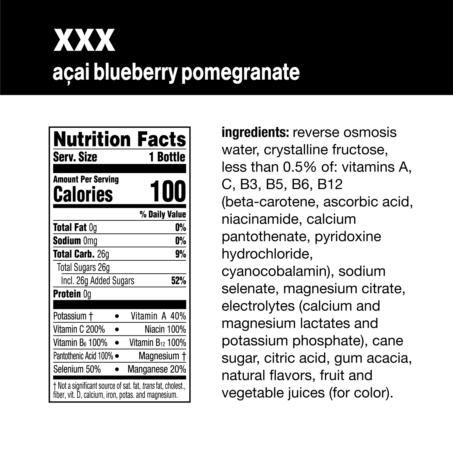 vitaminwater xxx, electrolyte enhanced water w/ vitamins, açai-blueberry-pomegranate drinks, 20 fl oz, 12 Pack