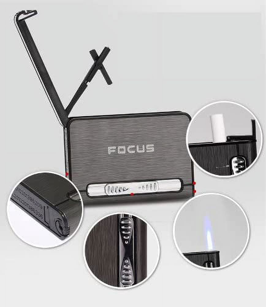 Focus Cigarette Case Dispenser with Butane Jet Torch Lighter (Holds 10) BLACK