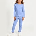 thumbnail image 2 of Mlzmgr Boys and Girls Outfits Long Sleeve Crew Neck Tops and Pants Solid Color Comfy Casual Homewear 2 Piece Sets for Kids（3-4 Years，Dark Blue）, 2 of 5