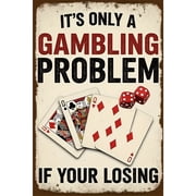 HELLOYOUNG Vintage Gambling Warning Sign with Cards Dice Retro 8x12 Inch Metal Wall Decor for Bar Game Room Casino Theme Durable 2D Flat Plaque Easy To Hang Man Cave Gift