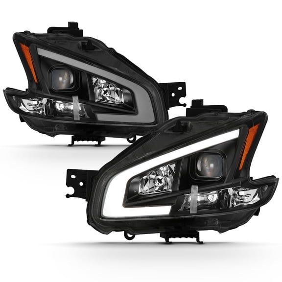 Black For 2009-2014 Maxima Square Projector Headlights w/DRL LED Light Tube sets