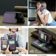 thumbnail image 3 of Mantto Case for iPhone 15 with Card Holder, Retro PU Leather RFID Blocking Credit Card Slots Double Magnetic Clasp Flip Kickstand Shockproof Phone Cover for iPhone 15,Purple, 3 of 9