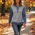 thumbnail image 4 of QATAINLAV Womens Denim Spliced Shirts Waffle Knit Button Henley Shirt Casual Textured Long Sleeve Tops, 4 of 10